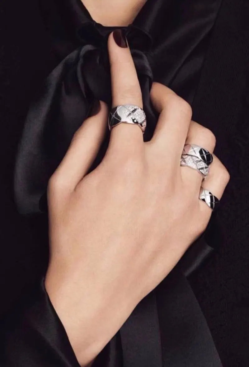 Chanel Black & White Diamond Ring Set - Designer Jewelry