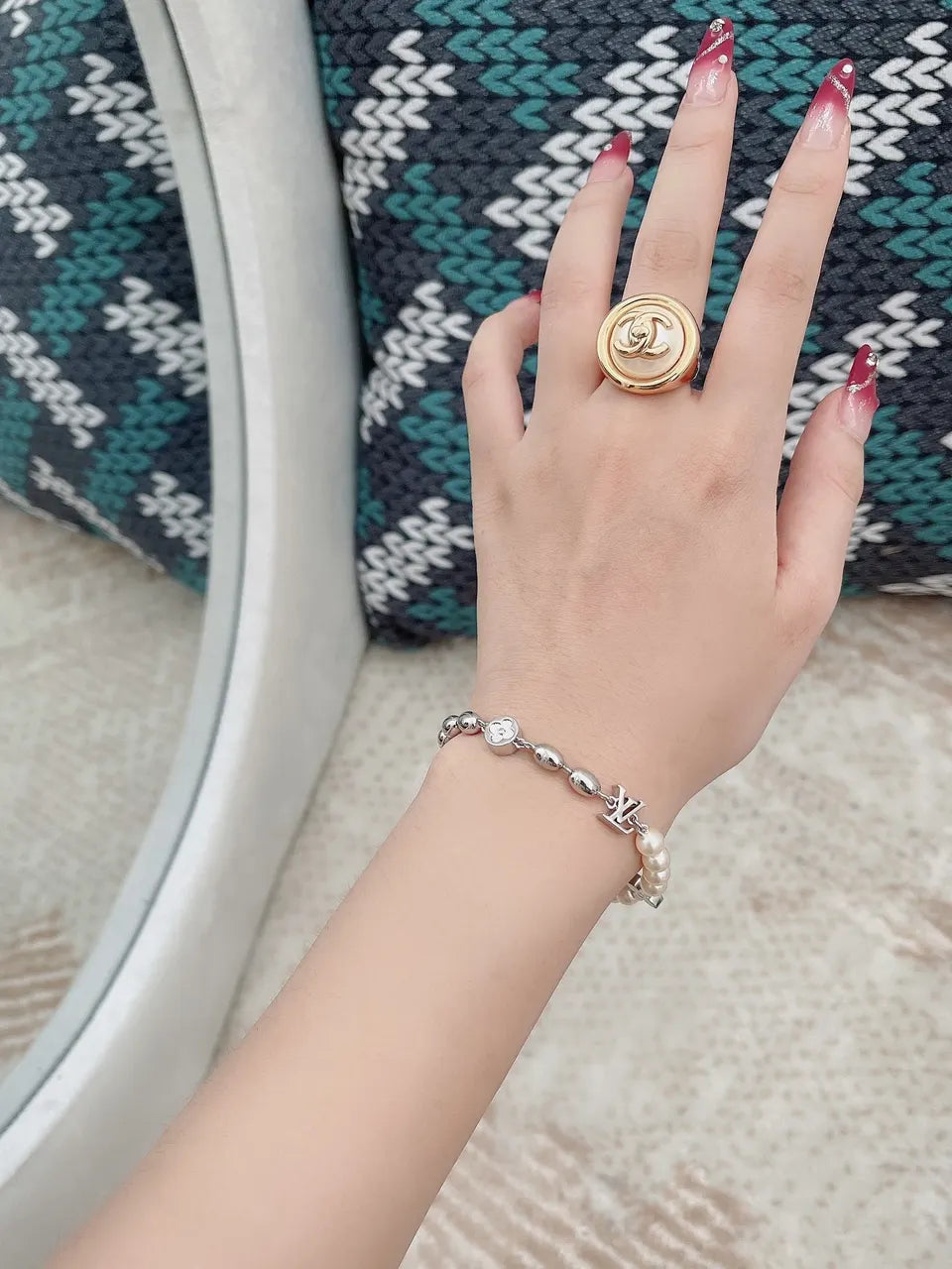 Chanel Gold Pearl Button Ring - Chanel Gold & Pearl Button Ring