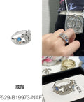 Chanel Silver CC Crystal Ring - Blue & Peach Accents