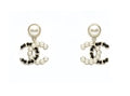 black Chanel Silver Pearl CC Drop Earrings - Chanel Silver Pearl CC