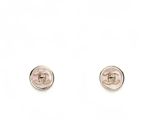 Chanel Light Pink Enamel CC Earrings - Designer Studs
