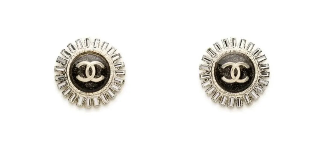 Chanel Black Glitter CC Earrings - Crystal Halo