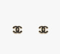 Chanel Black CC Gold Earrings - Chanel Black CC Gold Outline Crystal