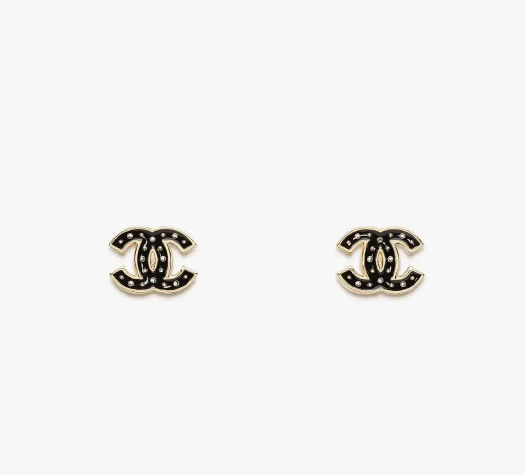 Chanel Black CC Gold Earrings - Chanel Black CC Gold Outline Crystal