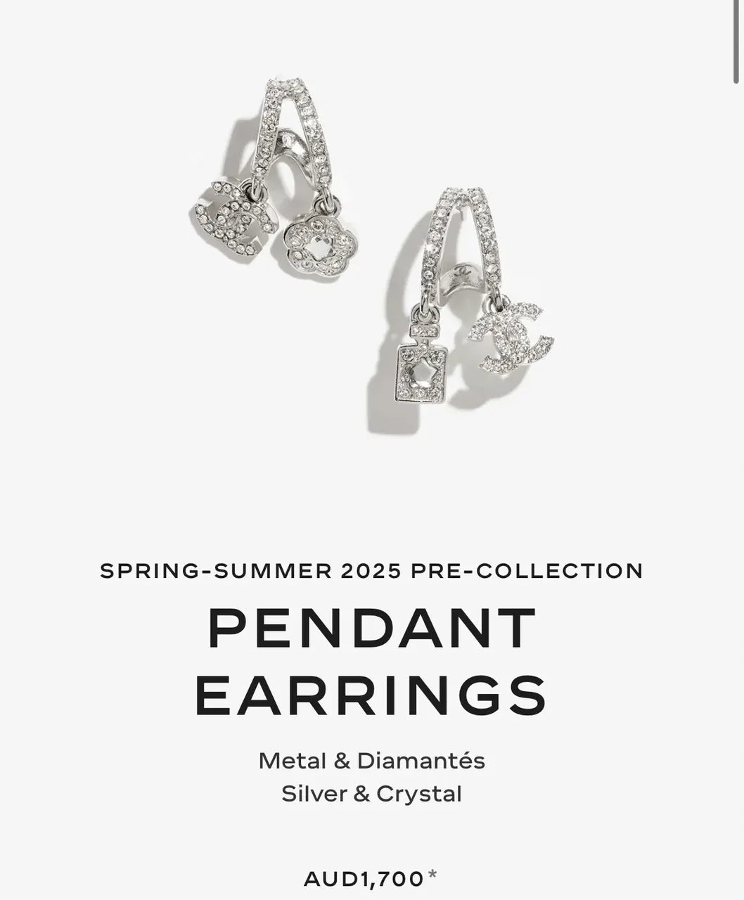 Chanel Silver Crystal Pendant Earrings - Designer Jewelry