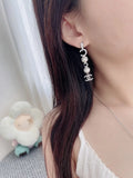 Chanel Silver Pearl CC Dangle Earrings - Designer