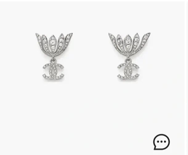 Chanel Silver Crystal Tulip CC Drop Earrings - Designer