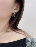 Chanel Black & Gold Star CC Drop Earrings - Designer