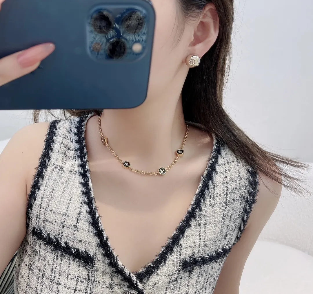 Chanel Gold Black Pendant Necklace - Chanel Gold & Black Circle