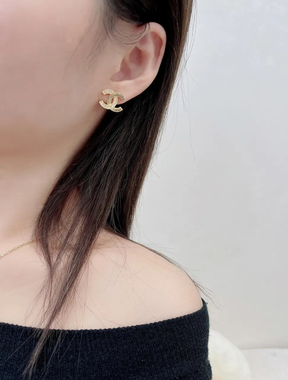 stud Chanel Gold Crystal CC Earrings - Chanel Gold Crystal CC Stud