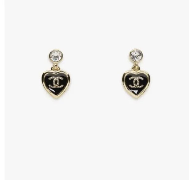 cc Chanel Black Heart Earrings - Chanel Black Heart CC Logo Dangle
