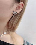 Chanel Black Bow Pearl Drop Earrings - Designer Chic