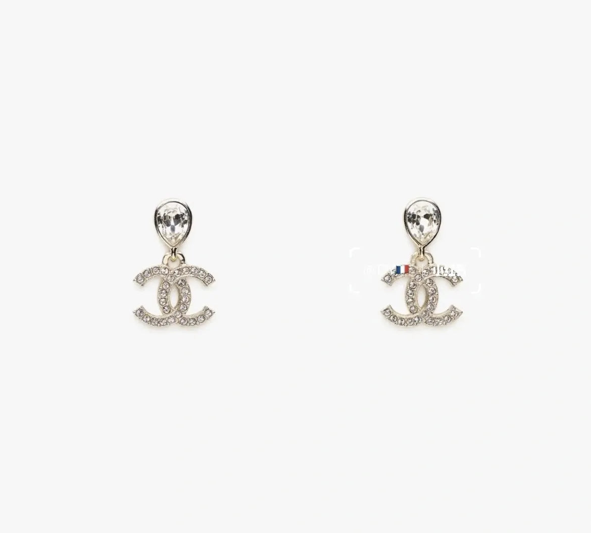 Chanel Silver Crystal Teardrop Earrings - Designer Charm
