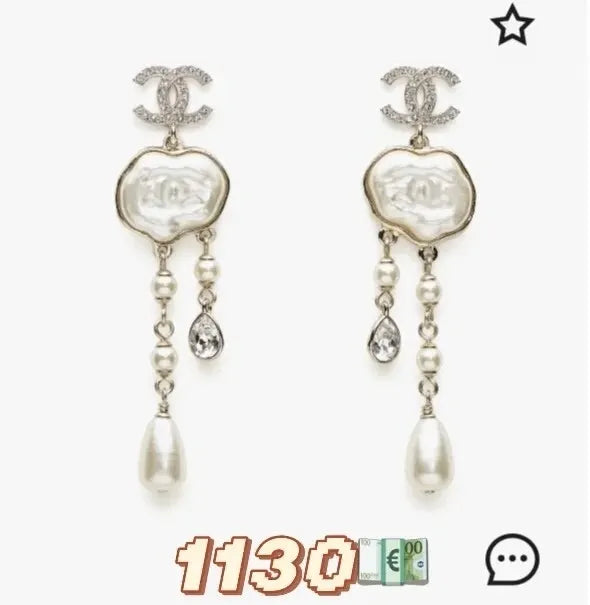 Chanel Pearl Teardrop Earrings Silver CC Logo - Designer