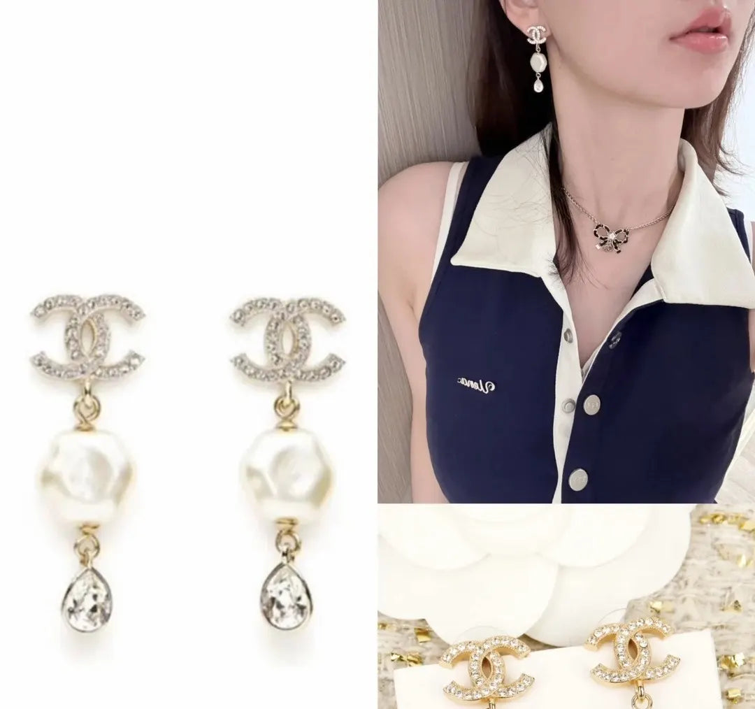 Chanel Crystal CC Pearl Drop Earrings - Elegant Design