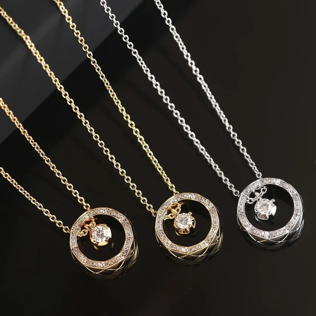 Circle Pendant Necklace - Sparkling - Gold, Silver, Rose Gold