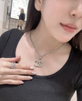Chanel Silver Crystal CC Pendant Necklace - Iconic Elegance