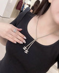 Chanel Silver Crystal Y Necklace - Chanel Silver Double CC Crystal Y