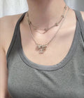 Chanel Silver Bow CC Crystal Pendant Necklace