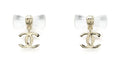 Chanel Gold Lucite Bow Earrings - Chanel Gold Logo Earrings w/ Lucite