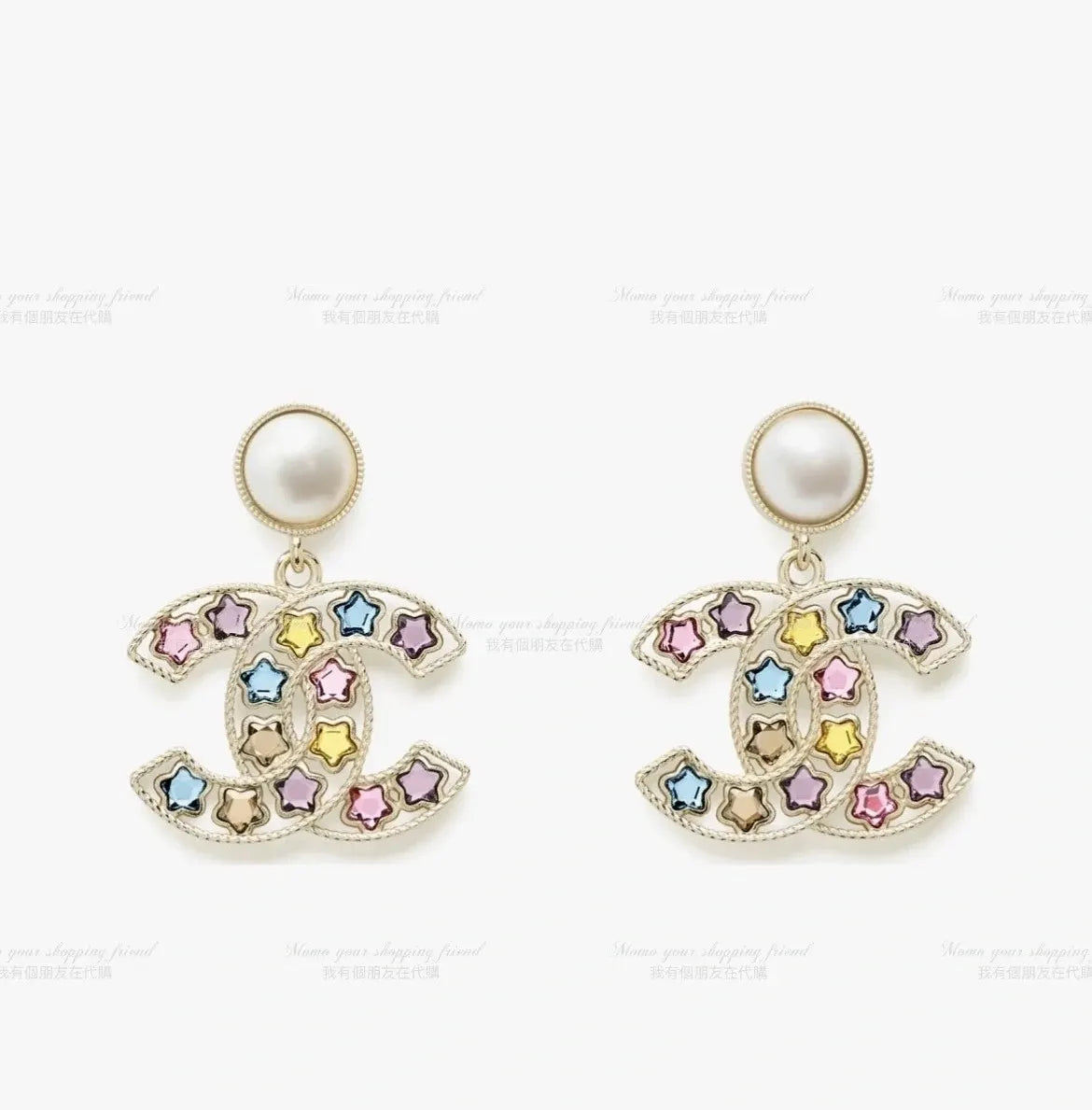 Chanel CC Pearl Star Earrings - Gold Multi-Color