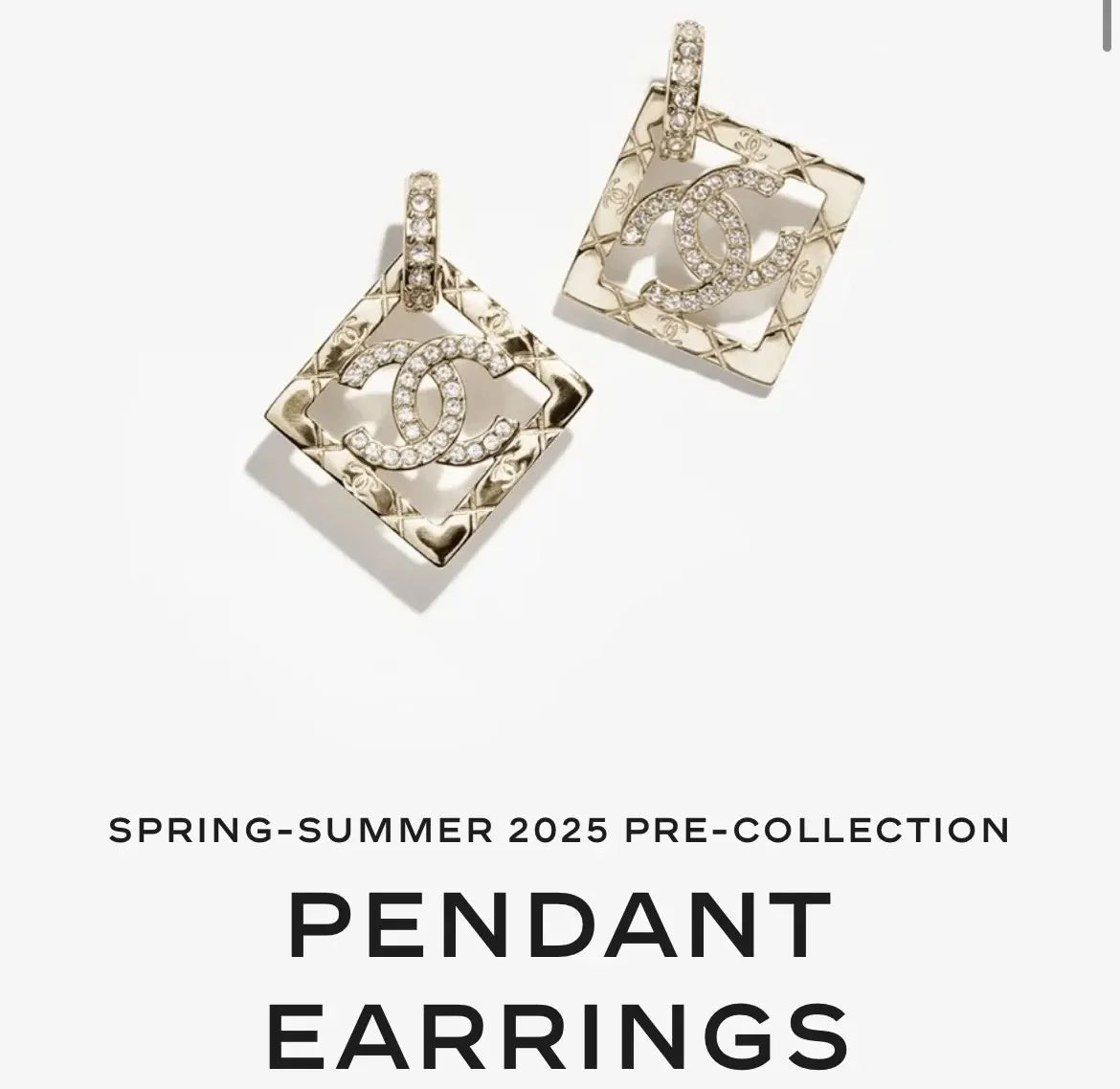 Chanel Gold Diamond CC Pendant Earrings - Square Drop