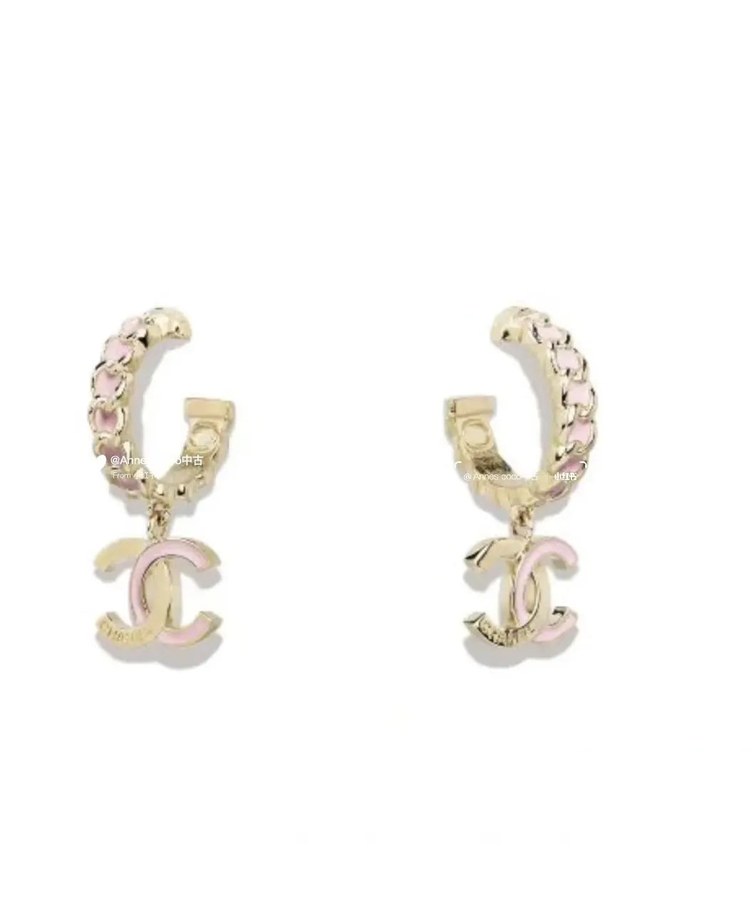 Chanel Gold Pink CC Earrings - Chanel Gold & Pink CC Hoop Earrings