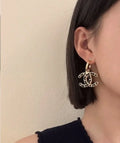 Chanel Gold Black CC Hoop Earrings - Chanel Gold & Black Chain CC Hoop