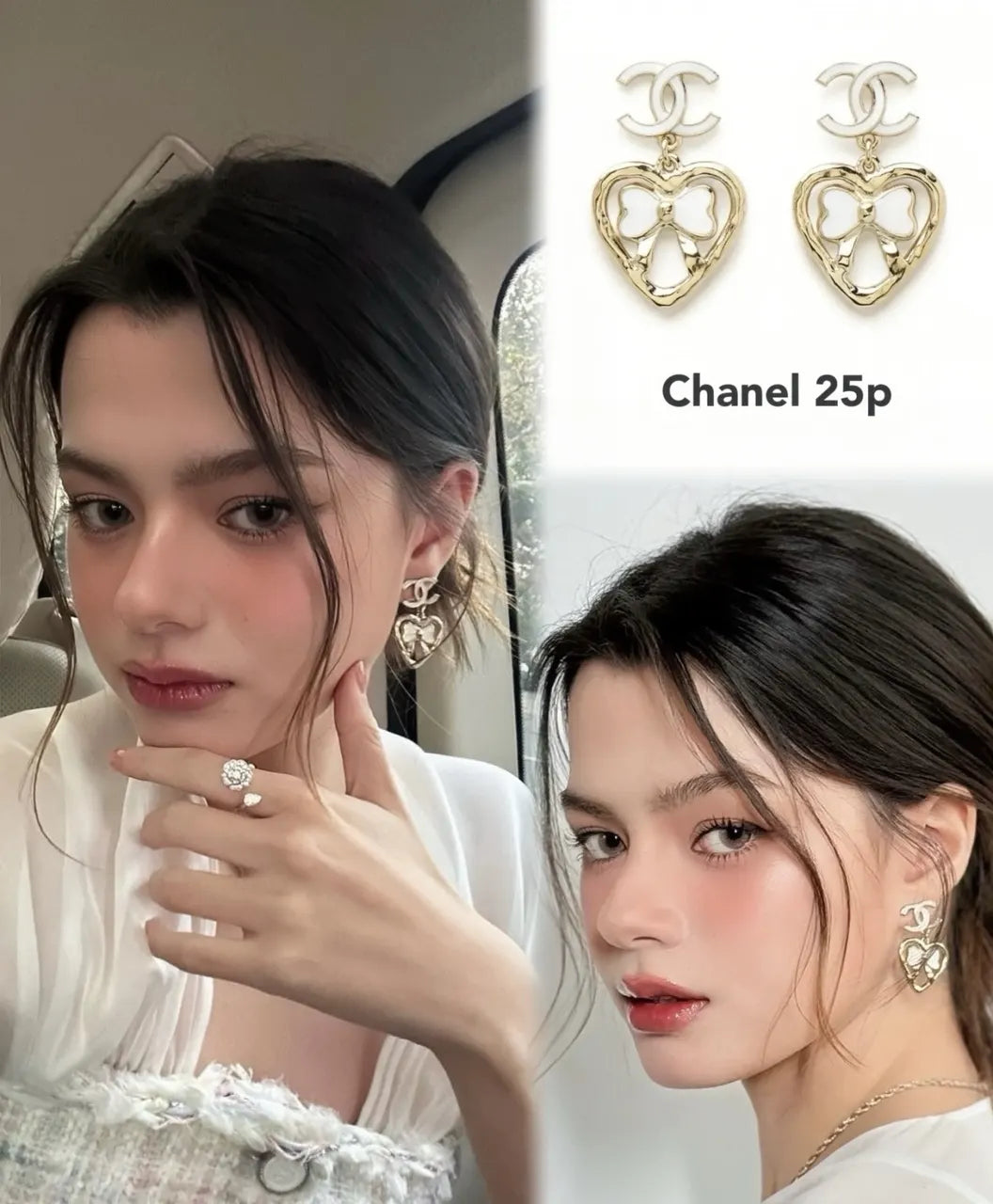 Chanel Gold Heart Bow Earrings - Designer Dangle