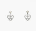 Chanel Silver Heart Pearl Earrings - Chanel Silver Heart Pearl Drop