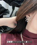 Chanel Bow Earrings Rhinestone CC Logo Designer