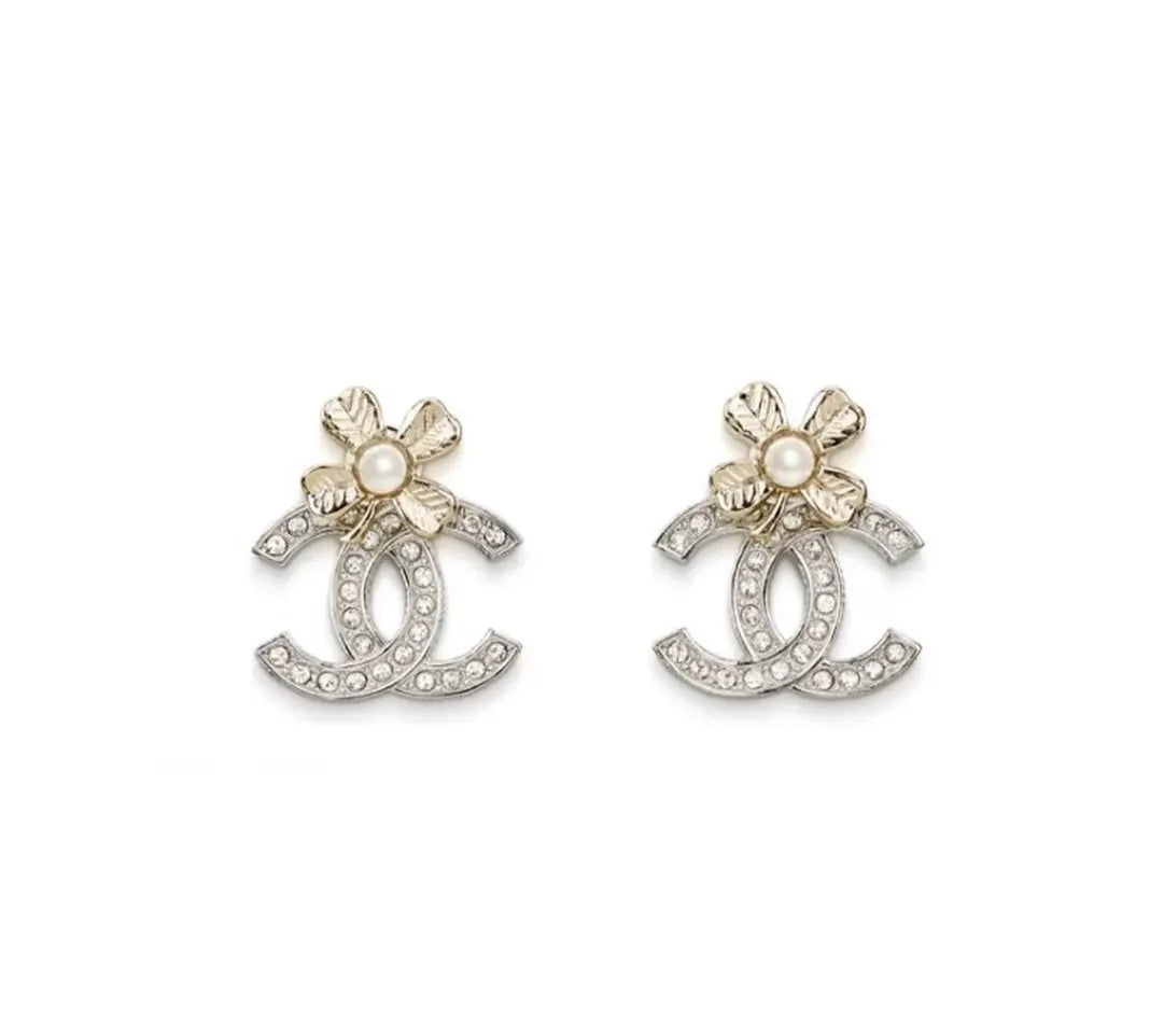 Chanel Silver Crystal Flower Earrings - Chanel Silver Crystal CC