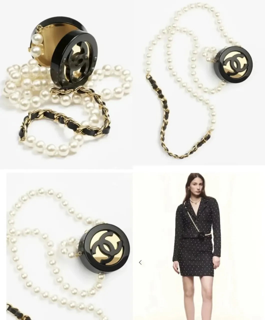 Chanel Black & Pearl Belt Necklace - CC Logo Elegance