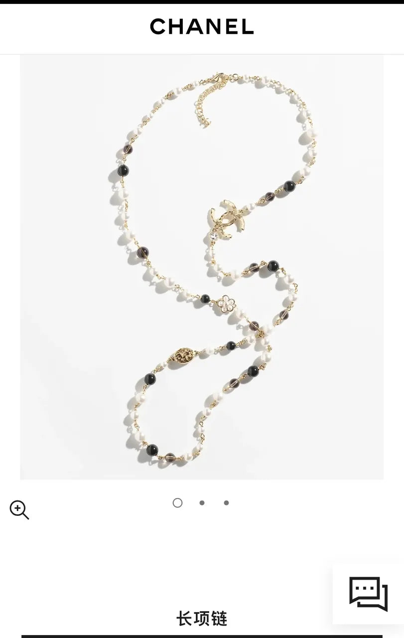 black Chanel Gold Pearl Necklace - Chanel Gold Pearl & Black Bead