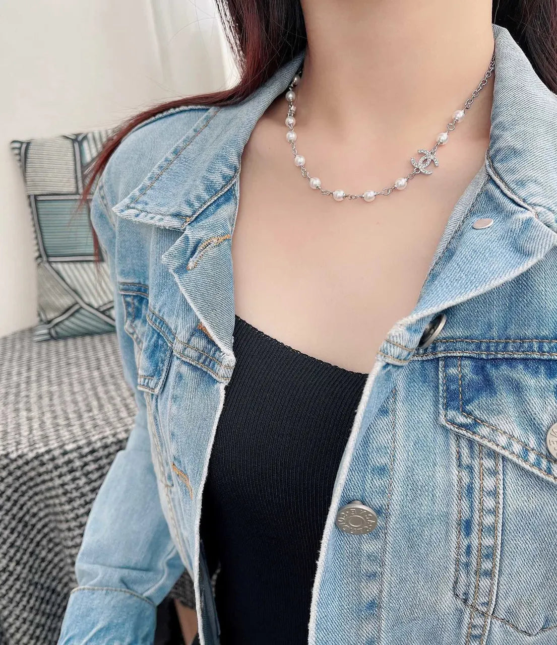 Chanel Silver Pearl CC Chain Necklace - Elegant