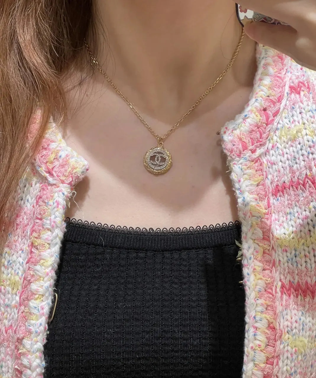 Chanel Gold CC Round Pendant Necklace - Elegant Design