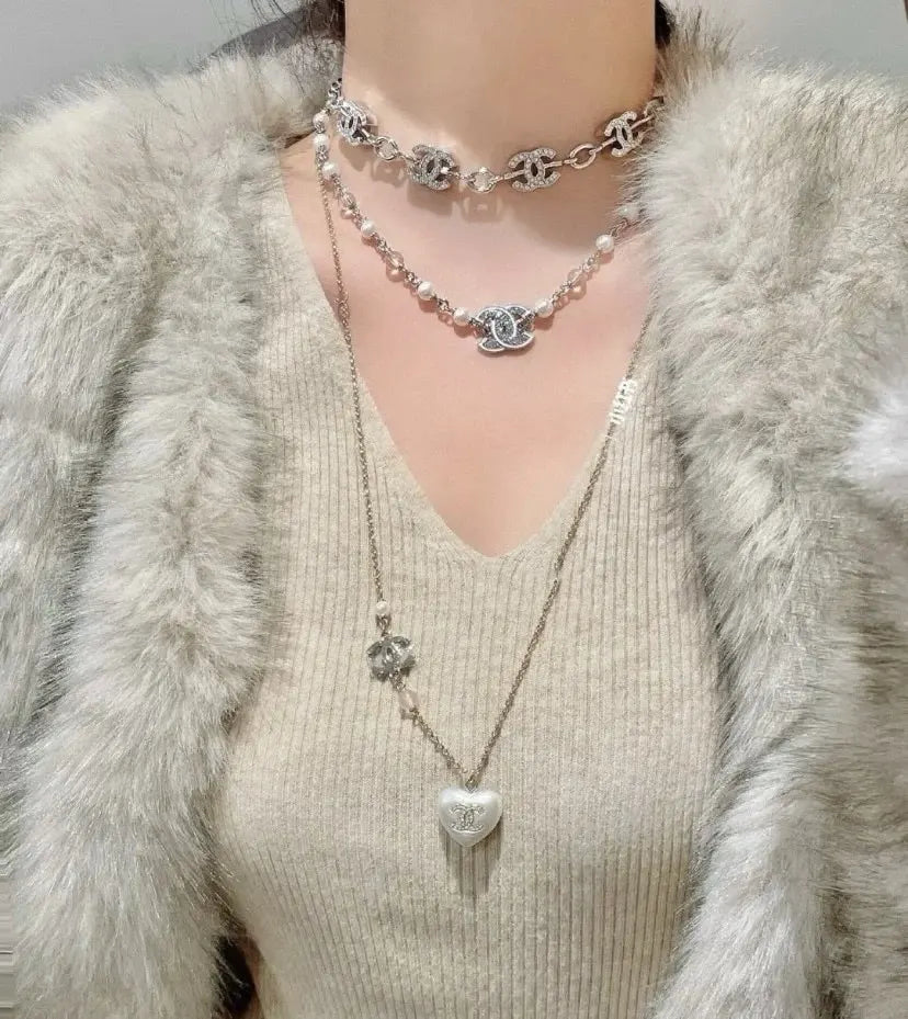 Chanel Silver CC Layered Necklace - Chanel Silver CC Logo Layered