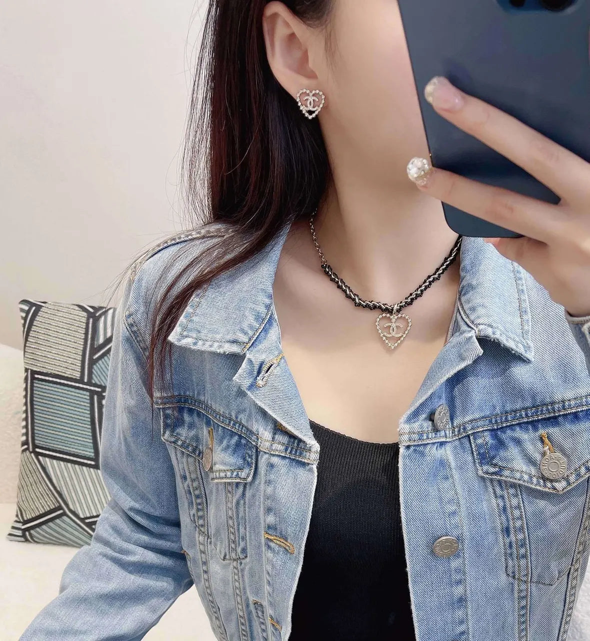 black Chanel Silver Heart Necklace - Chanel Silver Heart Necklace