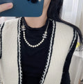 Chanel Silver Chain Pearl CC Necklace - Dainty Elegant
