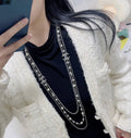 Chanel Silver Pearl Long Necklace - Chanel Silver Chain Pearl Long