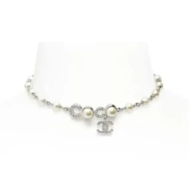 Chanel Pearl COCO Choker - Chanel Silver COCO Pearl Choker Necklace