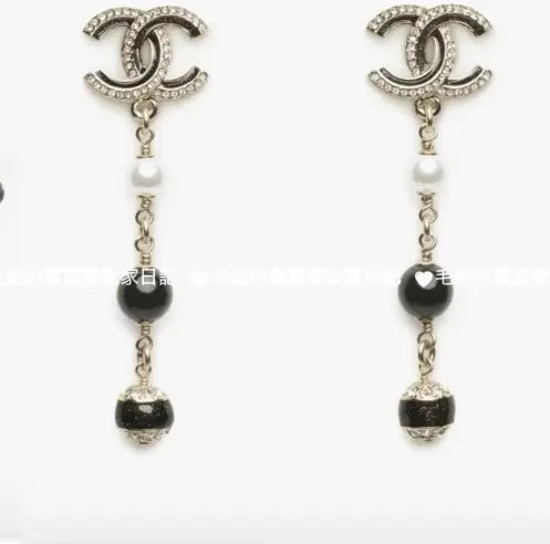 Chanel Black Pearl Drop Earrings - Chanel Crystal CC Black & Pearl