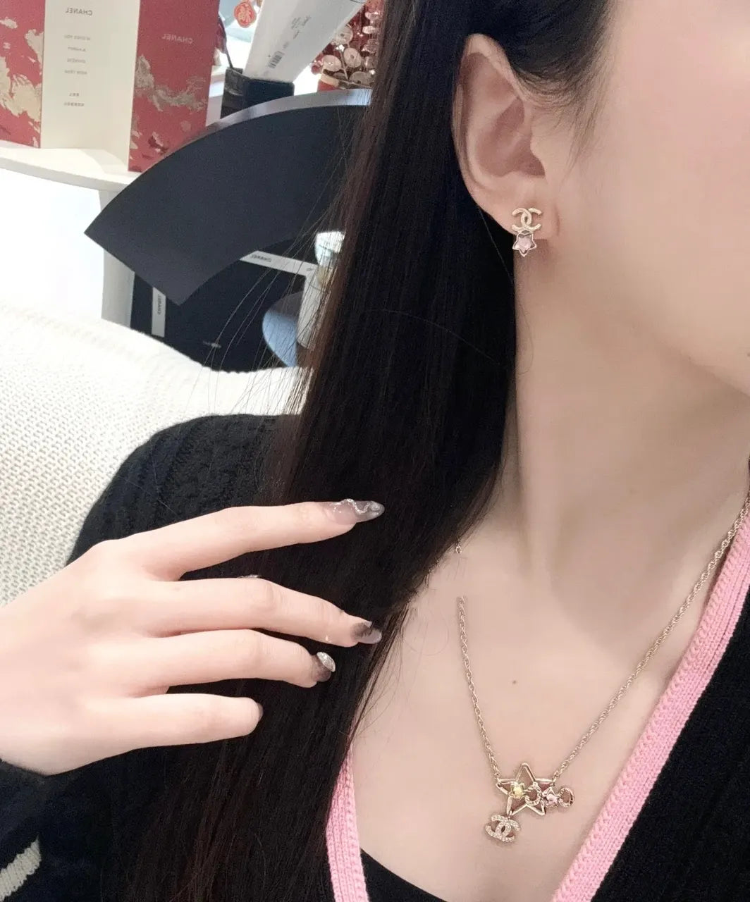 Chanel Gold Star Earrings - Chanel Gold Star Pink Crystal Earrings