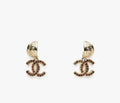 Chanel Burgundy Crystal CC Clip-On Earrings - Chanel Gold Burgundy