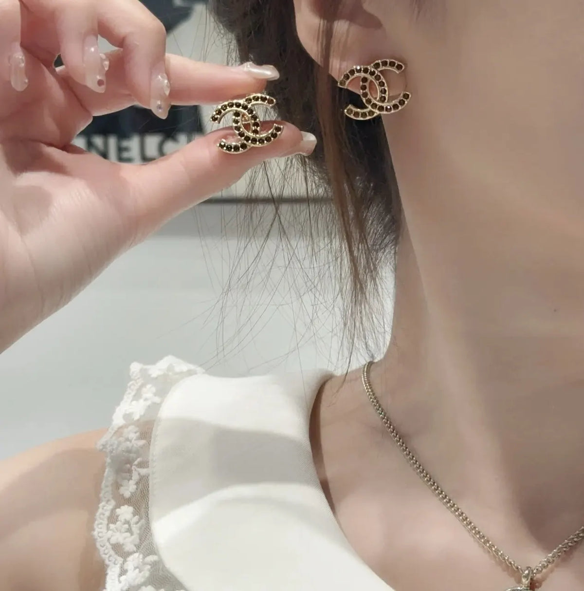 Chanel Gold CC Earrings Black Crystal - Designer Studs