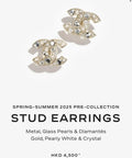 Chanel CC Crystal Stud Earrings - Gold Metal & Pearl