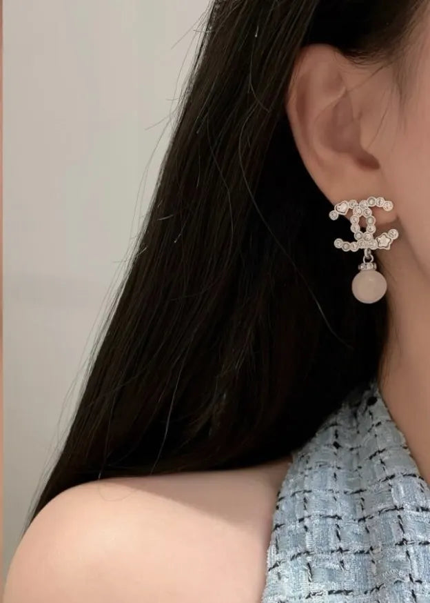 crystal Chanel Silver CC Pearl Earrings - Chanel Silver CC Crystal