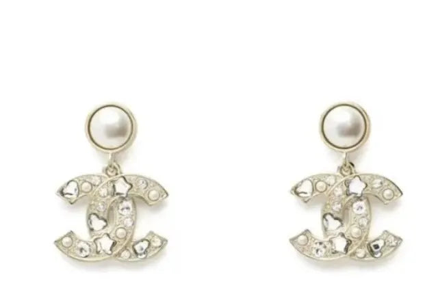 crystal Chanel Gold CC Pearl Earrings - Chanel Gold CC Crystal Pearl