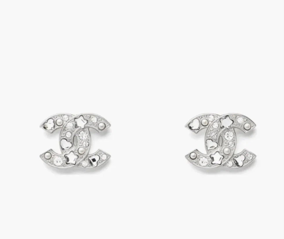 Chanel Silver Crystal CC Stud Earrings designer - Chanel Silver 2