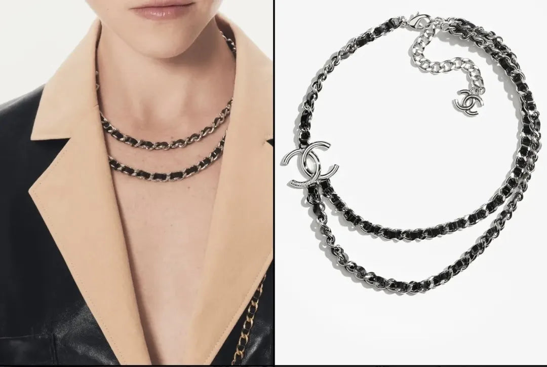 Chanel Silver Black Necklace - Chanel Silver & Black Chain Necklace
